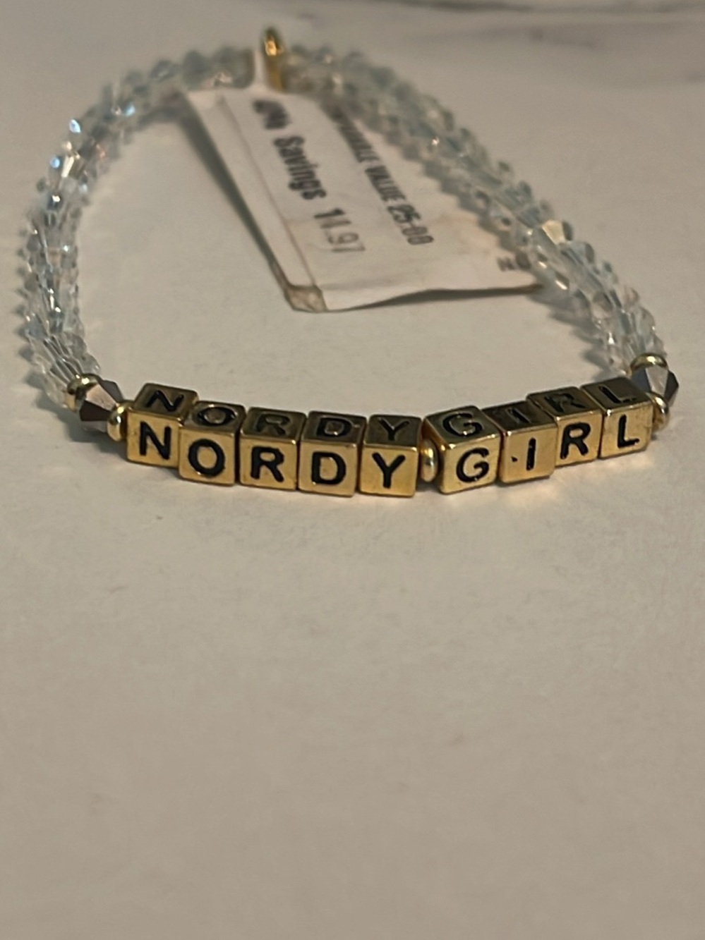 Nordstrom Gold Letter Bead Bracelet with Clear Beads
